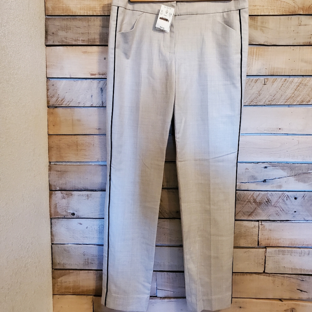 NWT! J Crew Gray Ankle Pants with Black Piped Accent Sz 4